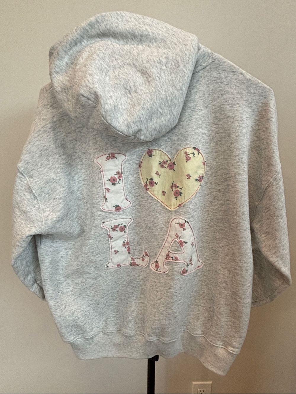 Hollister I Heart LA Floral Applique Hoodie Gray Size S